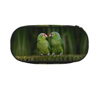 HAHAFU Two Parrots On Green Palm Tree Double Zipper Pencil Case Makeup Bag,Large Capacity Crush-Resistant Polyester OrganizerFor School Office Travel