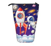 HAHAFU Universe Astronaut Rocket Galaxy Telescopic Pencil Case, Oxford-Cloth Adjustable Pencil Pouch with Zipper, Multi-Functional Portable Stationery Bag for School Office