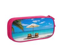 HAHAFU White Beach Tropical Sea Double Layer Large Capacity Pencil Case, Full Print Oxford-Cloth Pencil Pouch with Multiple Compartments