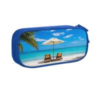 HAHAFU White Beach Tropical Sea Double Layer Large Capacity Pencil Case, Full Print Oxford-Cloth Pencil Pouch with Multiple Compartments