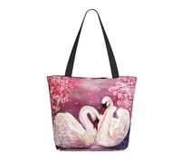 HAHAFU White Swans With Floral Tree Women'S Large Shopping Tote Bag, Lightweight Durable Polyester Tote With All-Over Print,Foam Padded For Protection