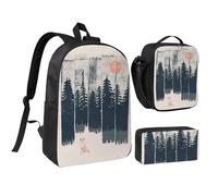 HAHAFU Wilderness Fox Art 17 Inch School Backpack Set with Pencil Case and Lunch Bag,Matching Print Design,Durable Polyester School Bag for Kids Teens Boys Girls