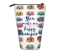 HAHAFU You Make Me Happy Camper Trailer Telescopic Pencil Case, Oxford-Cloth Adjustable Pencil Pouch with Zipper, Multi-Functional Portable Stationery Bag for School Office