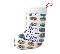 HAHAFU You Make Me Happy Camper Trailer Traditional Christmas Holiday Stockings-Full Print Polyester Festive Sock For Xmas Decorations,Flannel Cuff, Machine Washable (1-Pack)