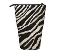 HAHAFU Zebra Animal Telescopic Pencil Case, Oxford-Cloth Adjustable Pencil Pouch with Zipper, Multi-Functional Portable Stationery Bag for School Office