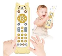 HAHAKIDZ Realistic Baby Infant Silicon Tv Remote Control Toy with Music and Light for Toddlers with Teeth Cover, Early Education with Numbers and Multi Languages for Boys and Girls (Cat)