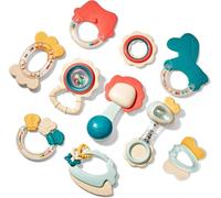hahaland 10-in-1 Baby Rattle Teething Toys 0-6 Months - Newborn Essentials Sensory Toys with Storage Box - Safe Silicone Teethers for Infants - Baby Shower Gifts for Boys Girls