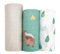 hahaland 100% Bamboo Muslin Swaddle Blankets 3 Pack (1 Large 120x120cm + 2 Standard 100x100cm), Ultra Soft Breathable Baby Swaddle Cloths Newborn Essentials, Shower Gift for Boys & Girls (Green)