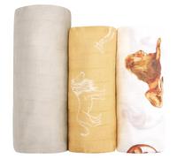 hahaland 100% Bamboo Muslin Swaddle Blankets 3 Pack (1 Large 120x120cm + 2 Standard 100x100cm), Ultra Soft Breathable Baby Swaddle Cloths Newborn Essentials, Shower Gift for Boys & Girls (Gold)