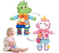 hahaland 2-in-1 Montessori Dressing Doll, Cloth Unicorn & Dinosaur Buddy for 1-3 Year Olds, Educational Fine Motor Skills Toy with Zip, Button, Buckle, Lace for Toddler Boys & Girls
