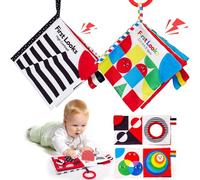 hahaland 2 Pack Baby Toys 0-6 Months, High Contrast Soft Baby Books, Hangable Sensory Toys Crinkle Cloth Books Folding Infant Toys, Newborn Toys 0-3 6 9 12 Months Boys Girls Gifts