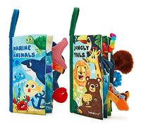 hahaland 2 Pcs Sensory Toys 0-6 Months Touch Feel Activity Soft Book | Crinkle Paper Essentials with Squeaker for Newborn 0 3 6 12 Months 1 Year olds Baby Boys Girls Activity Book,Red,Medium