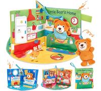 hahaland 3-in-1 Sensory Cloth Book for Babies 0 6 12 Months, Baby Busy Book, Soft Interactive Tummy Time Toy, Montessori Early Learning Toy for Toddlers, Foldable & Washable Baby Story Books Gift