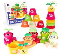 hahaland Baby Montessori Stacking Cups Toys Learning Toys for 18+ Months 18pcs Plant Flower Pots & Puzzles Set, Color Sorting Toys for Toddlers 2-3, Birthday Gifts for 2 Year Old Girls Boys