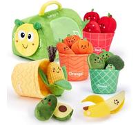 hahaland Baby Sensory Toys 6-9-12 Months, Plush Fruit & Veg Sorting Toy with Caterpillar Storage Bag, Colour Learning Basket Playset for Toddlers 1+ Year Old, Soft Educational Early Learning Gift