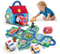 hahaland Baby Toys 6-12 Months Cars Plush Sensory Toys with a Storage Bag, Sensory Car, Pull-Back Cars, City Props Kits, Mirror, Montessori Toy Sensory Toy for Babies Toddlers 1-3，Boys Birthday Gift