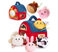 hahaland Baby Toys 6-12 Months Farm Animals Barn with Rattle Crinkle Mirror