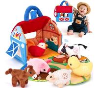 hahaland Baby Toys 6-12 Months,Plush Farm Animal Sound Toys, Interactive Baby Sensory Toy Barn Set with Crinkle, Mirror, Montessori Early Learning Toys for 1 Year Old, Travel Toys Gifts for Boys Girls