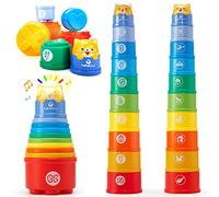 hahaland Children's Games 1 Year - Montessori Stacked Cubes with Lights, Sounds, Numbers, Shapes - Children's Stackable Toy 12-18 Months, 10 Pieces