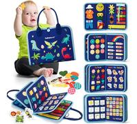 hahaland Montessori Busy Board for Children of 3+ Years Old, Activity Sensory Book Offers Preschool Educational Skill Learning, Quiet Travel Toys for Plane Car, Birthday Gifts for Boys- Blue Dinosaur