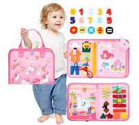 hahaland Montessori Busy Board for Children of 3+ Years Old, Activity Sensory Book Offers Preschool Educational Skill Learning, Quiet Travel Toys for Plane Car, Birthday Gifts for Girls - Pink