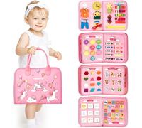 Hahaland Montessori Busy Board for Children of 3+ Years Old, Activity Sensory Book Offers Preschool Educational Skill Learning, Quiet Travel Toys for Plane Car, Birthday Gifts for Girls - Pink Unicorn