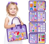 hahaland Montessori Busy Board for Children of 3+ Years Old, Activity Sensory Book Offers Preschool Educational Skill Learning, Quiet Travel Toy for Plane Car, Birthday Gift for Girl - Purple Mermaid