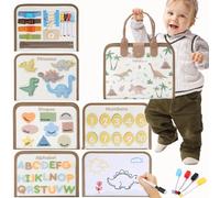hahaland Montessori Busy Board for Children of 3+ Years Old, Activity Sensory Book Offers Preschool Educational Skill Learning, Quiet Travel Toy for Plane Car, Birthday Gift for Girl - Brown Dinosaur