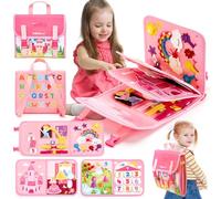 hahaland Montessori Busy Board for Children of 3+ Years Old, Activity Sensory Book Offers Preschool Educational Skill Learning, Quiet Travel Toys for Plane Car, Birthday Gifts for Girls - Princess