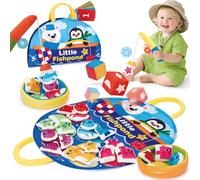 hahaland Montessori Toy for Toddlers 1 2 3 Years, 35PCS Soft Educational Fishing Game for Kids Boys Girls, Colour & Shape Sorting, Matching, Pick & Catch, Sensory Travel Toy with Bucket Bag