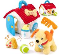 hahaland Plush Puppy Sensory Toys for Baby 6-12 Months, Interactive Pretend Play Toys with Mirror & Rattle, Montessori-Inspired Soft Toy Dog for Toddlers 1+ Year Old, Gifts for Baby Boys Girls