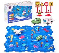 hahaland Puzzle Racer Kids Car Track Set - Toys for Ages 3-4 for Kids Dinosaur Jigsaw Puzzle Track Car PlaySet for 3-5 with Car & Airplane Children's Educational Learning Toy Birthday Gift