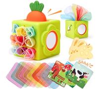 hahaland Silicone Baby Tissue Box Toy 6-12 Months, 6-IN-1 Montessori Toy | Soft Busy Activity Cube with Crinkle, Textures, Mirror & Teether, Infant Educational Sensory Toy Gift for Boys Girls Gifts
