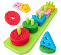 hahaland Toddler Toys 1-2 Years Old Baby Sorting Stacking Toys, Soft Textured Silicone Sensory Toy Shape Color Sorting Stacking Toys, Montessori Toys Silicone Blocks for 1-2 Years Old Boy Girl Gifts