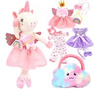 hahaland Unicorns Toys for Girls Age 3+, Ballerina Doll Plush Toys with 3 Outfits & Cloud Bag - Unicorn Stuffed Animal Soft Toys for Girls 3 4 5 6 Year Old, Ballet Dress Up Doll Gifts for Girl