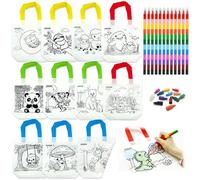 HahaMagic 12 Coloring Kids Party Bags with 12 Crayons(12-in-1), Reusable Art Party Favors for Classroom, Craft Supplies, Mini Tote Bags and Birthday Bag Stuffers for Kids