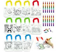 HahaMagic 12 Coloring Kids Party Bags with 12 Crayons(7-in-1), Reusable Art Party Favors for Classroom, Craft Supplies, Mini Tote Bags and Birthday Bag Stuffers for Kids