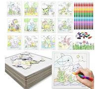 HahaMagic, 12PCS Kid Jigsaw Puzzles to Draw on, with 12 Stackable Crayons (12 Colors in one), Suitable as fidgets for Classroom to Colour Your own Puzzles, Kid Party Favors and Carnival prizes