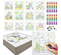 HahaMagic, 12PCS Kid Jigsaw Puzzles to Draw on, with 12 Stackable Crayons (7 Colors in one), Suitable as fidgets for Classroom to Colour Your own Puzzles, Kid Party Favors and Carnival prizes