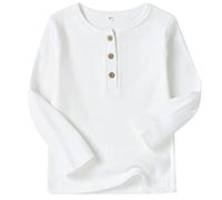 HahaNice Toddler Boys Henley Shirts Long Sleeve Cotton Tshirt for Kids, White, 7 Years