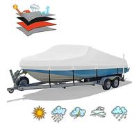 HAHASOLE Heavy Duty 1200D PU Waterproof Boat Cover, 17'- 19' Trailerable Marine Grade Polyester Canvas, Fits 17-19ft V-Hull, Tri-Hull, Fishing Boat, Runabout, Pro-Style Bass Boat with Tightening Strap