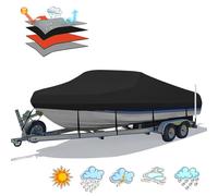 HAHASOLE Waterproof 1200D PU Heavy Duty Boat Cover, Trailerable 23'- 24' Marine Grade Polyester Canvas, Fits 23-24ft Runabout, Ski, V-Hull, Bass Boat, Fishing Boat with Tightening Strap, Black