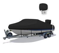 HAHASOLE Waterproof 16-18.5FT Boat Cover, 1200D Heavy Duty Trailerable | Marine Grade Oxford Fabric, UV & Tear Resistant, Elastic Hem, Double Stitching, Fits V-Hull/Ski Boat/Bass Boat/Fishing Boat