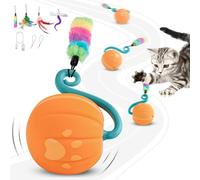haheita Interactive Cat Ball Toy for Bored Indoor Kitten, Automatic Moving Cat Ball with 4 Feather & LED Flash Lights, Smart Sound and Touch Control, USB-C Rechargeable