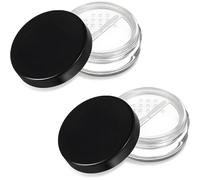 HAHIYO 2Pcs 20ml/0.68oz Plastic Empty Travel Compact Case Makeup Cosmetic Jar Refillable Powder Box No Leak Holder with Rotatable Sifter and Black Screw Lid