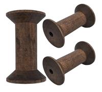 HAHIYO 3.54Inch/9cm 3PCs Vintage Coffee Color Wood Spool Retro Unfinished Wooden Thread Spools for Textile Wire Weaving Ribbon Crafts DIY Art Education Smooth Rotatable Bobbins