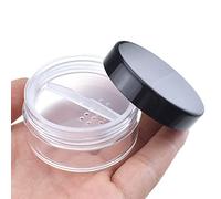 HAHIYO 3Pcs 20ml/0.68oz Plastic Empty Travel Compact Case Makeup Cosmetic Jar Refillable Powder Box No Leak Holder with Rotatable Sifter and Black Screw Lid
