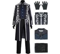 hahomin Mens Cosplay Costume Devil Trench Coat Jacket Shirt Pants Gloves Outfit for Halloween, Navy Blue, XXL
