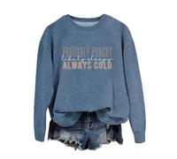hahuha Casual Womens Loose and Comfortable Sweatshirt Probably Hungry Likely Sleepy Always Cold Funny Fall Sweatshirts For Women Long Sleeve Crew Neck Pullover Shirts Distressed Top Women (Blue, M)