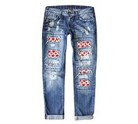 hahuha Elegant and Casual Slim Fit Women's Jeans Women Jeans E Print Ripped Jeans Plus Size Trousers Plus Size Women Pants (A, L)
